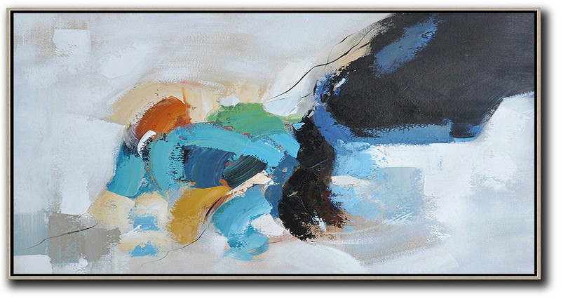 Extra Large 72" Acrylic Painting,Horizontal Palette Knife Contemporary Art,Acrylic Painting Large Wall Art,White,Grey,Black,Nlue,Orange.etc